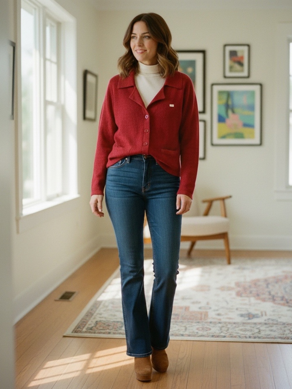 Vintage Mazet Paris Women Sweater cardigan Red Size M Wool Classic preppy cozi